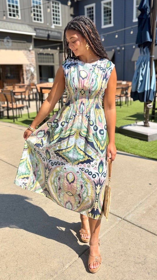 Helena Midi Dress - Navy/ Mint