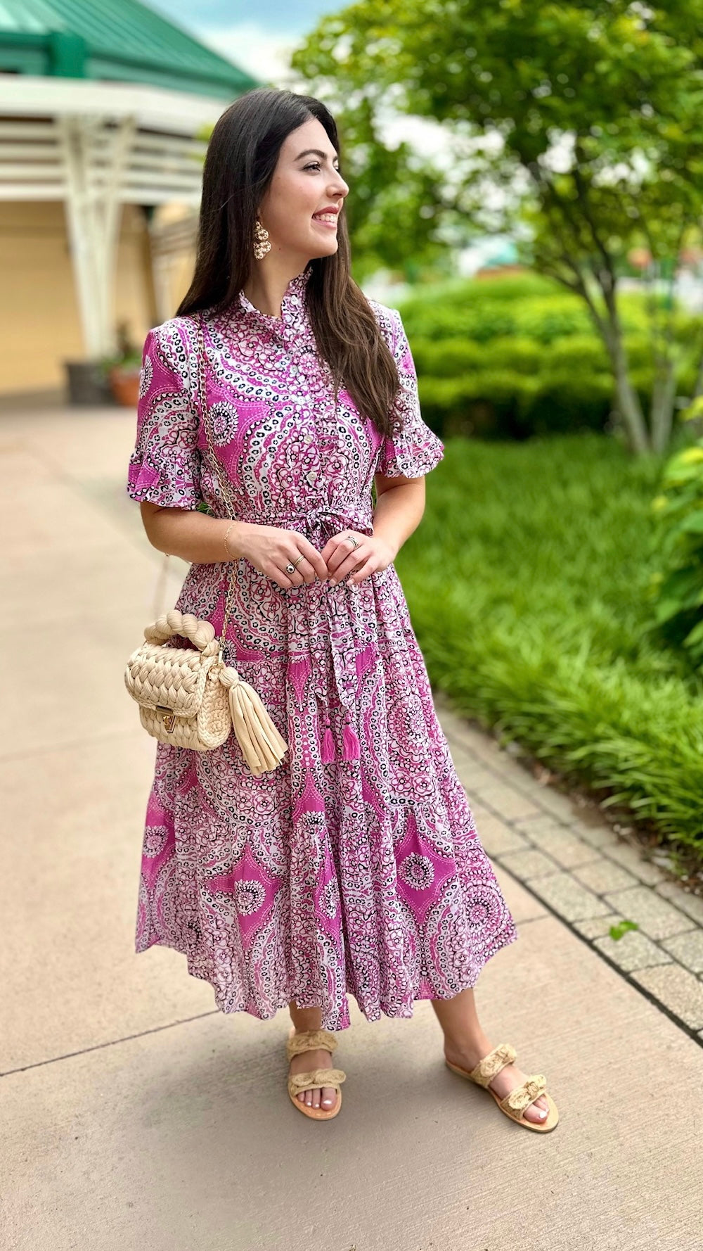 Ivy Jane Lilac Paisley Ruffle Collar Tie Waist Midi Dress