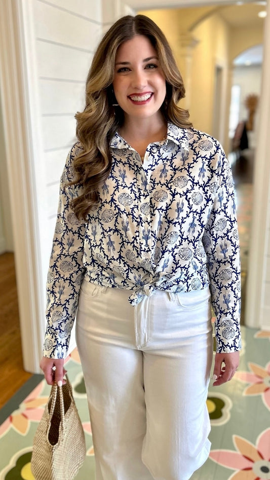 Mandy Seashell Blouse - White/Navy