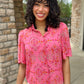 Pink Floral Button Up Short Sleeve Blouse