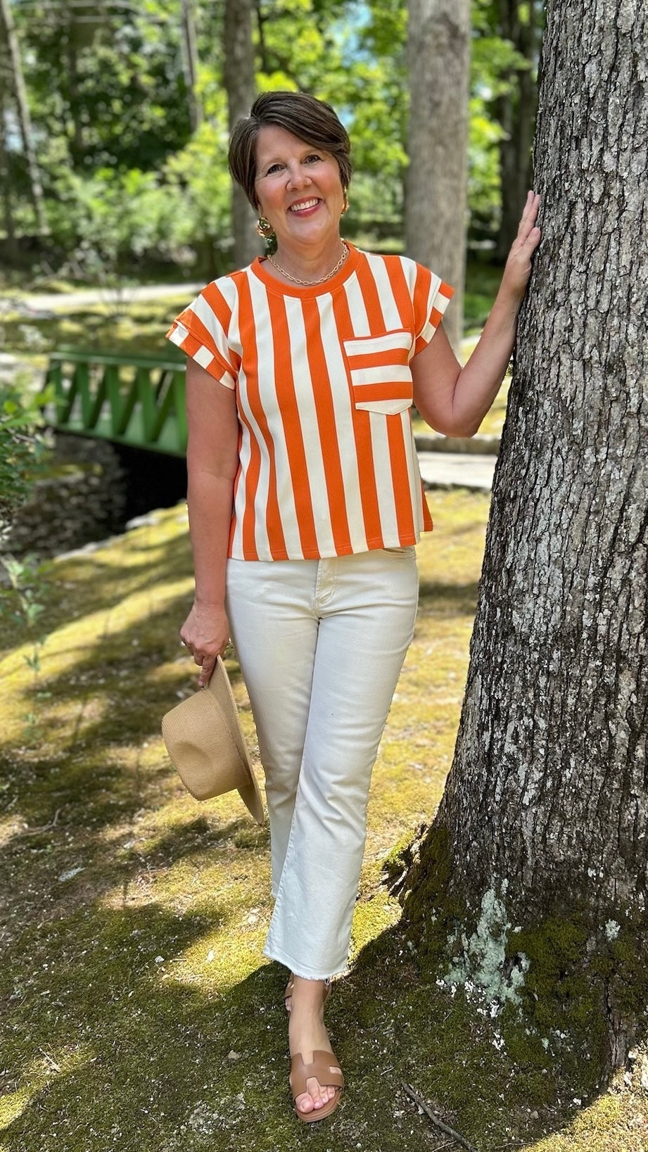 Jayne Stripe Top - Orange & Ivory