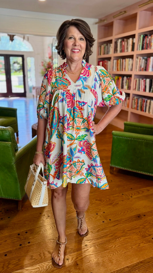 Selena Floral Dress - Cream