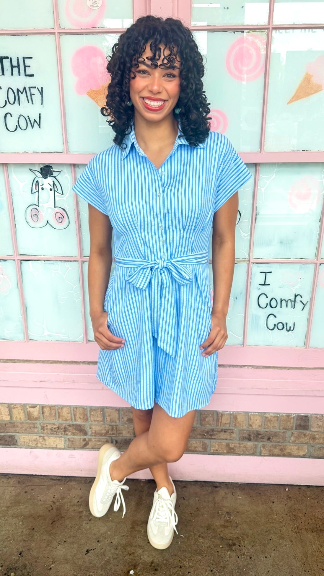 Minny Seersucker Shirt Dress - Blue