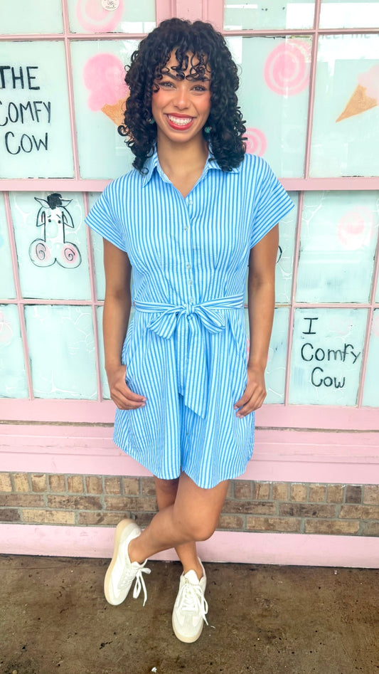 Minny Seersucker Shirt Dress - Blue