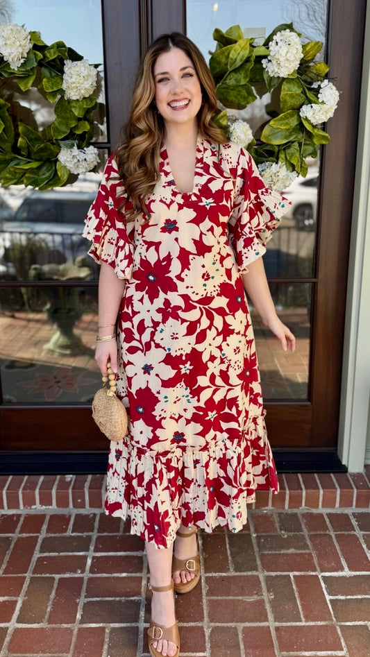 Soleil Floral Dress - Red