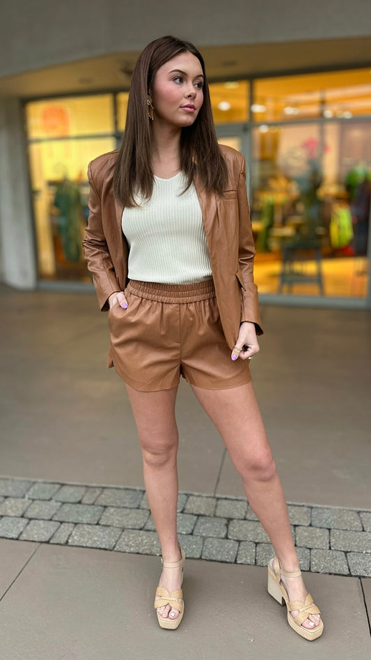 ANOTHER LOVE SADDLE LEATHER SHORTS