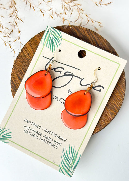 Tagua Fiesta Petal Tiered Earrings - Poppy Coral