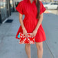 Red Pleat Waist Mini Dress