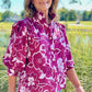 Wine & Pink Floral Button Top