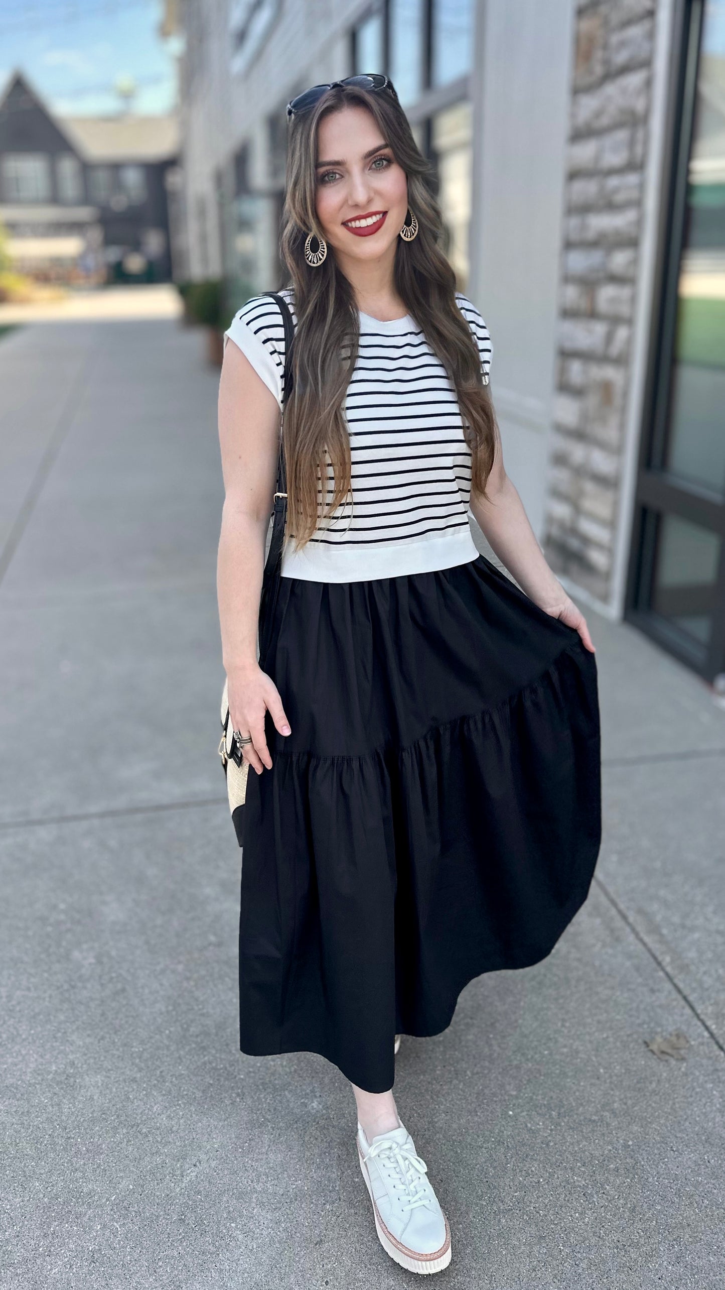 Pretty Prairie Stripe Maxi Dress - Black