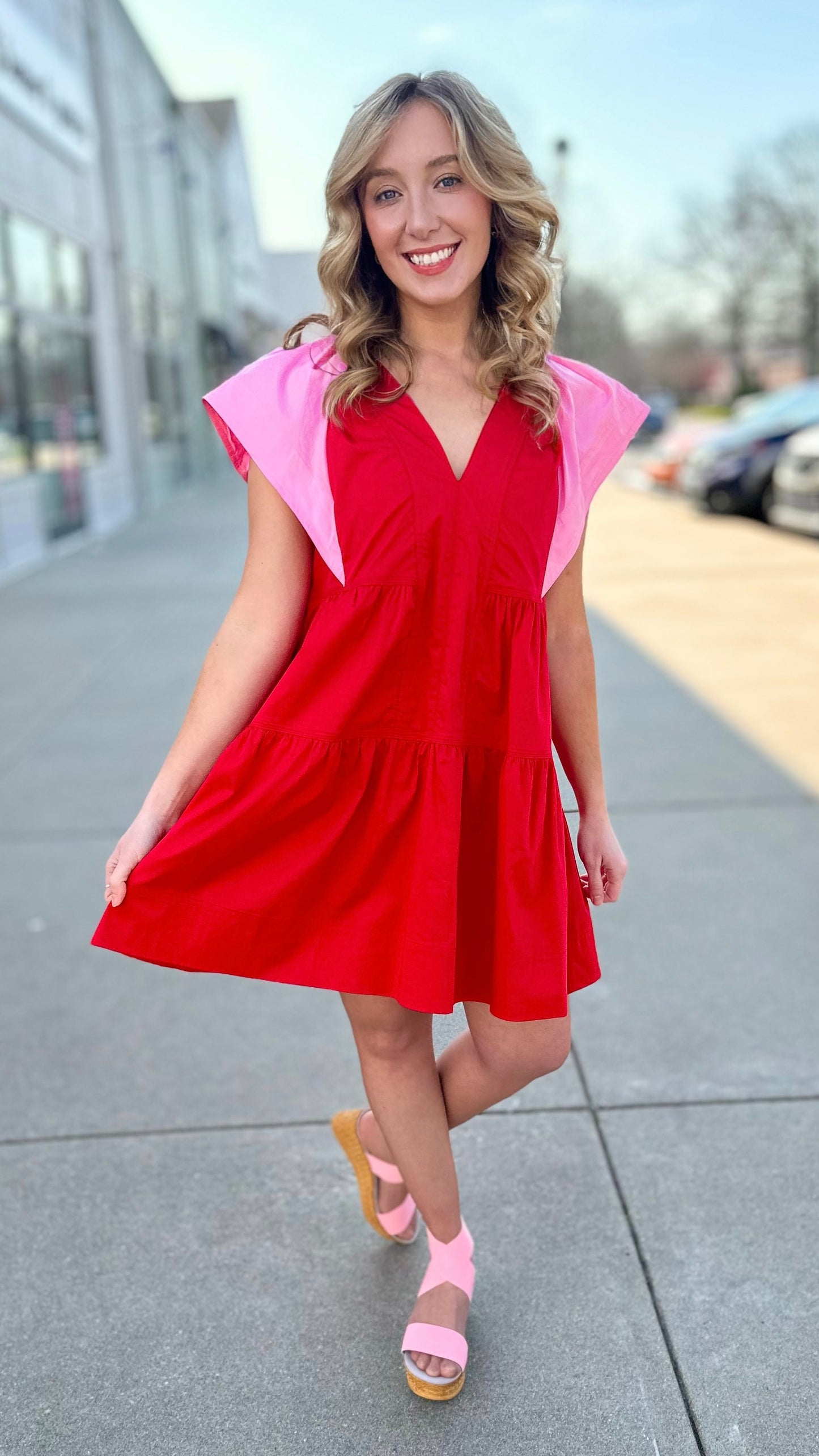 Color Pop Poplin Dress - Red/Pink