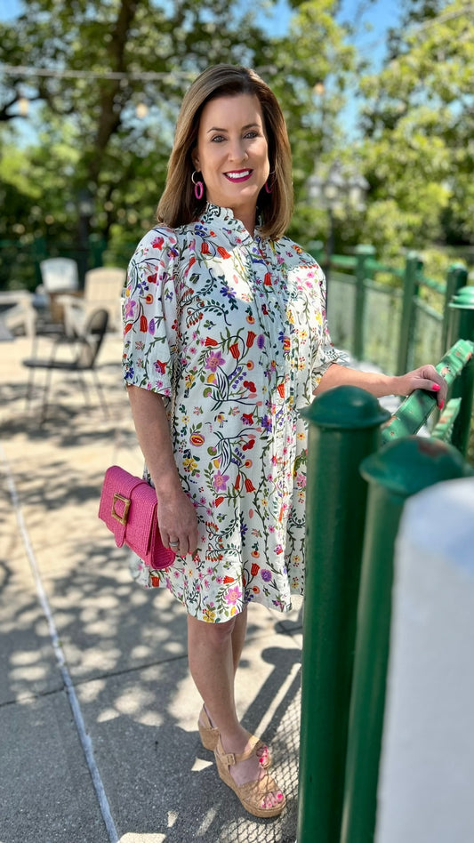 Uncle Frank Pintucked Dress - Parrot