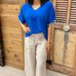 Eileen VNeck Embroidered Top - Royal Blue