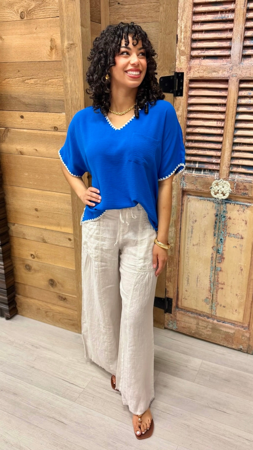 Eileen VNeck Embroidered Top - Royal Blue