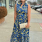 Tabi Ruffle Neck Midi Dress - Navy/Khaki