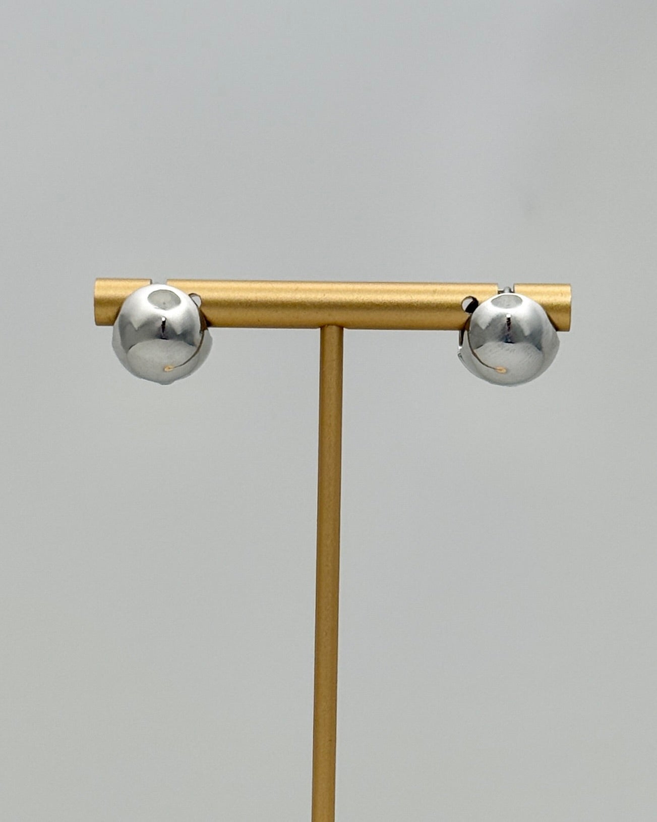 Silver Button Hoop Earrings