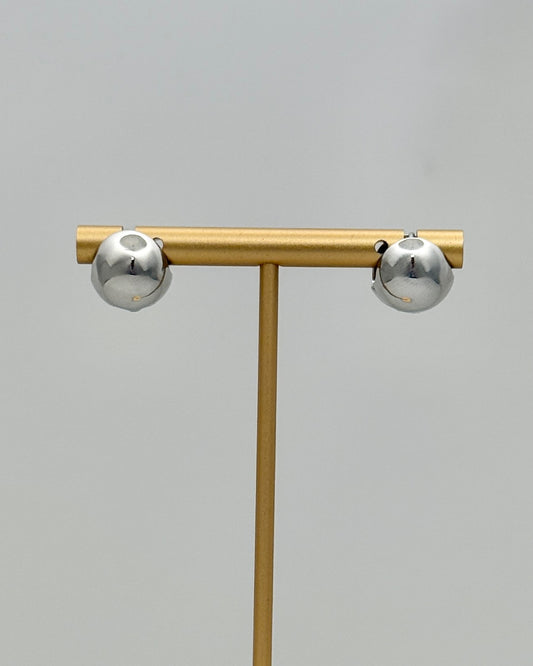Silver Button Hoop Earrings