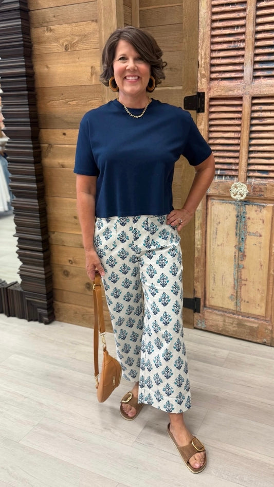 Margaret Floral Stretch Pants - Blue