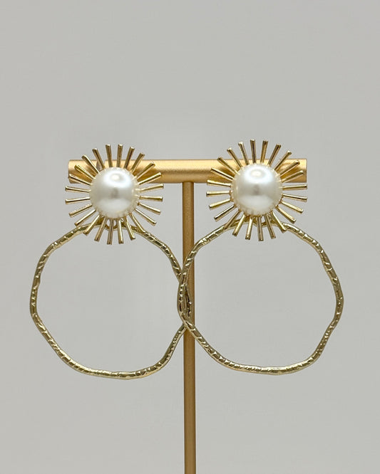 Pearl Sunburst Hoop Earrings