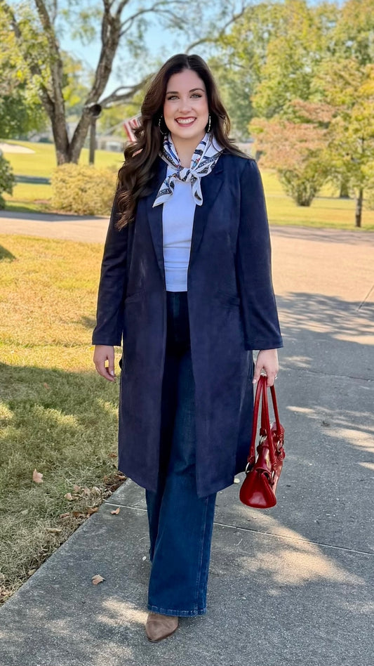 Mallory Faux Suede Duster - Navy