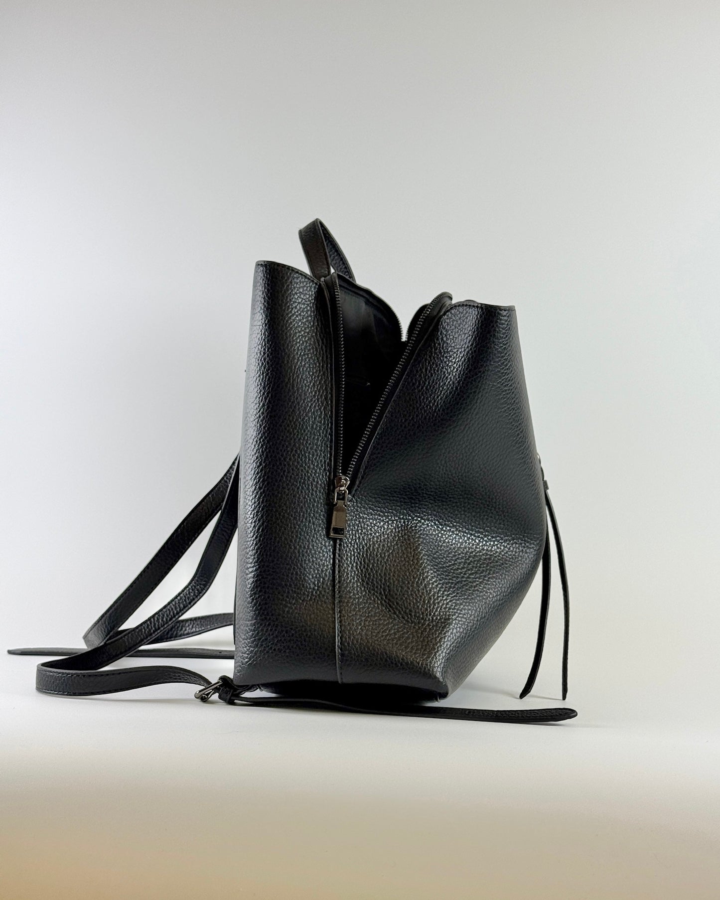 Multi Leather Bucket Bag - Black