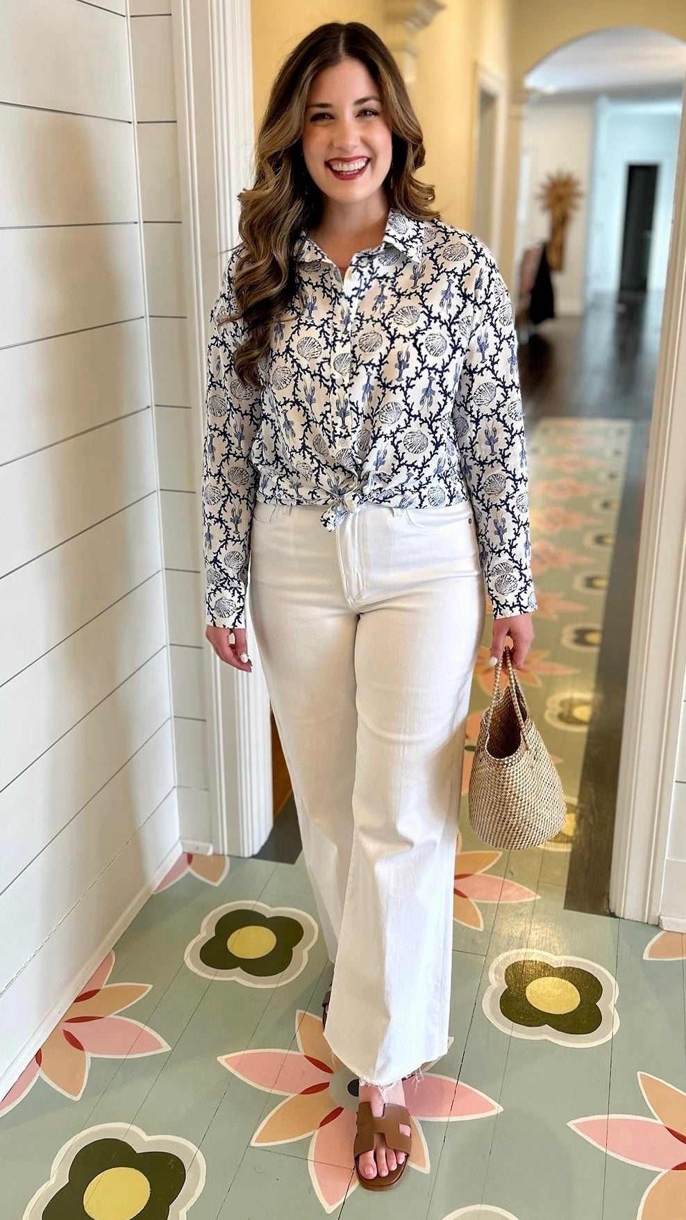 Mandy Seashell Blouse - White/Navy
