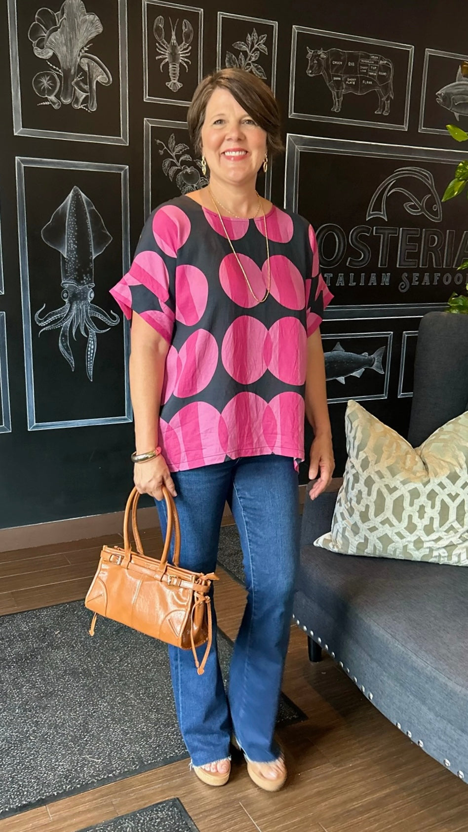 Avela Dot Mix Top - Black & Pink