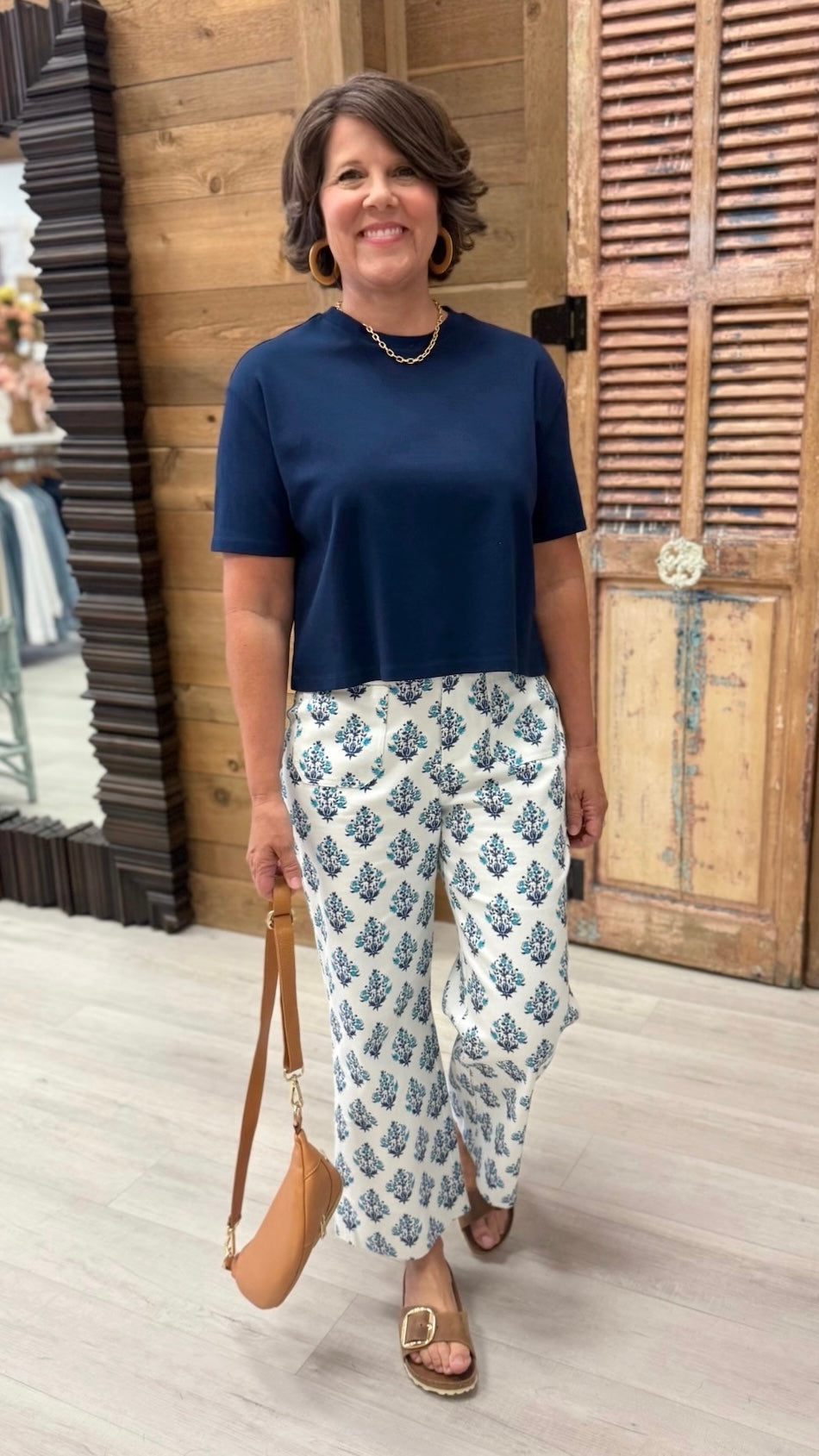 Margaret Floral Stretch Pants - Blue