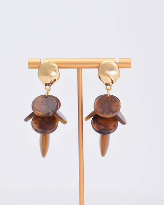 Brown Disc Drop Earrings