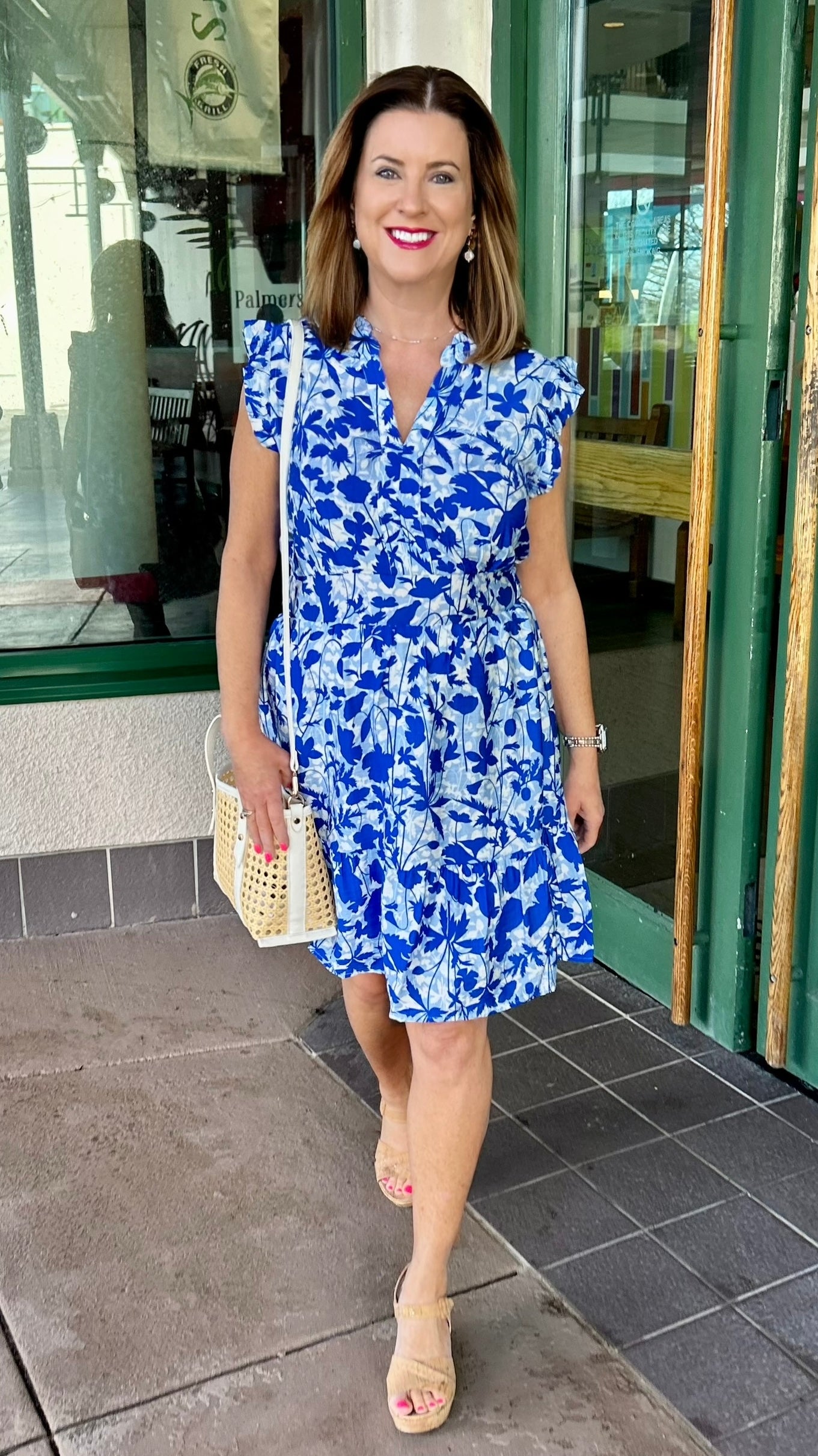 Kate Floral Smocked Back Waist Dress - Blue