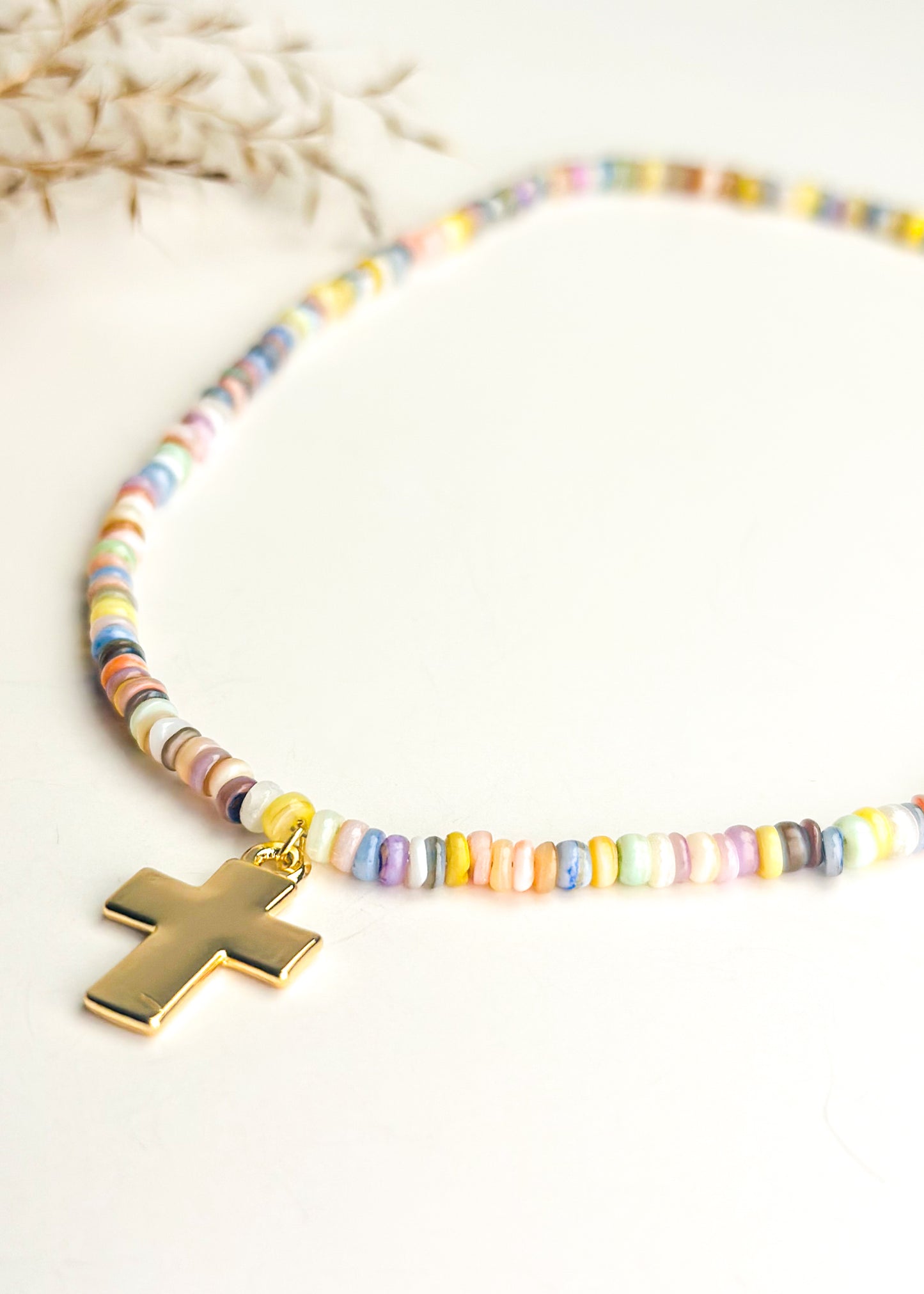 Multicolor Beaded Cross Pendant Necklace