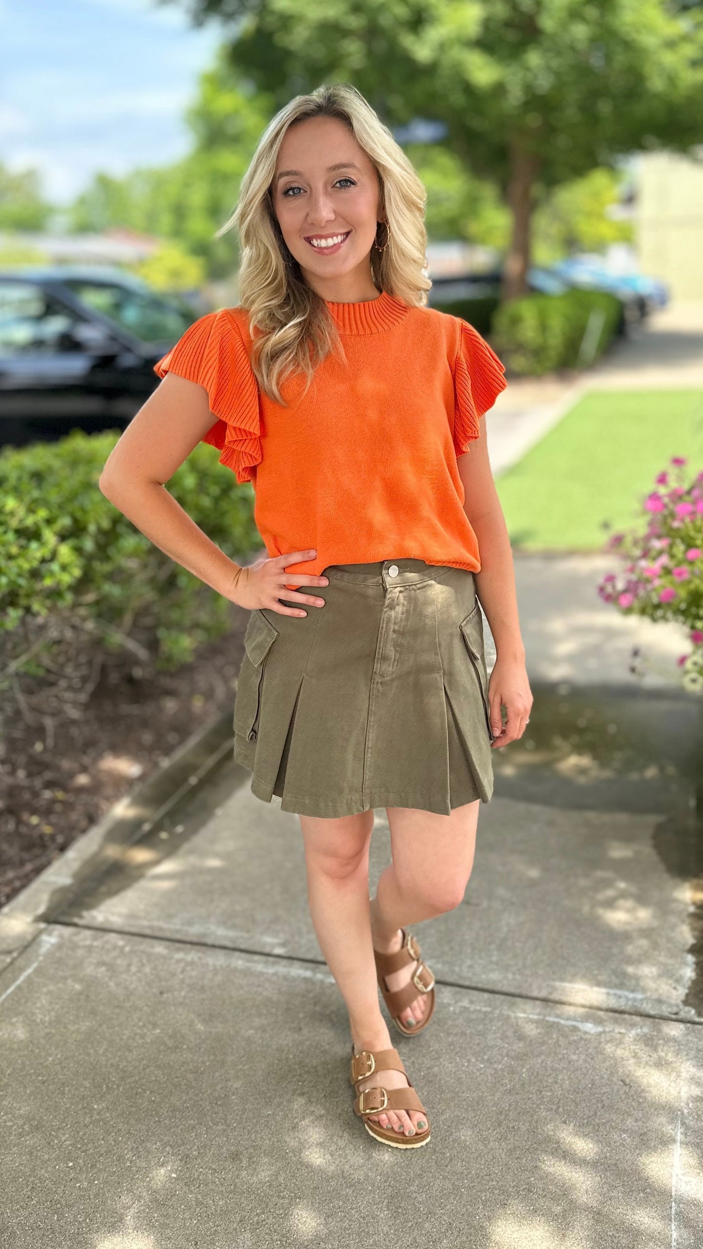 Flutter Sleeve Sweater Top - Orange