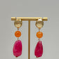 Gold Orange Pink Drop Earrings