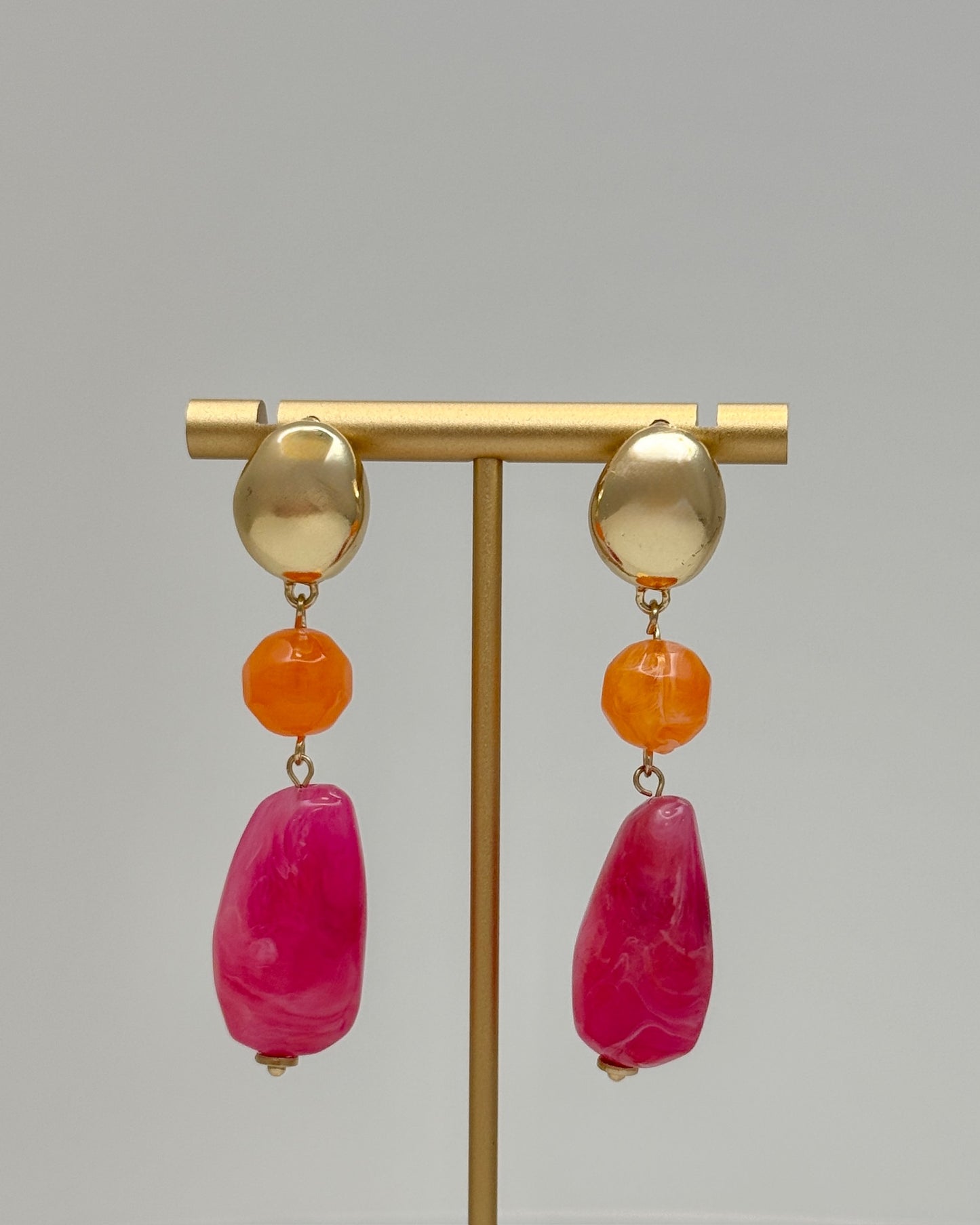 Gold Orange Pink Drop Earrings