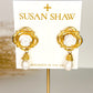 Susan Shaw White Rose & Pearl Drop Earrings