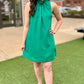 Ruffle Neck Shift Dress - Green