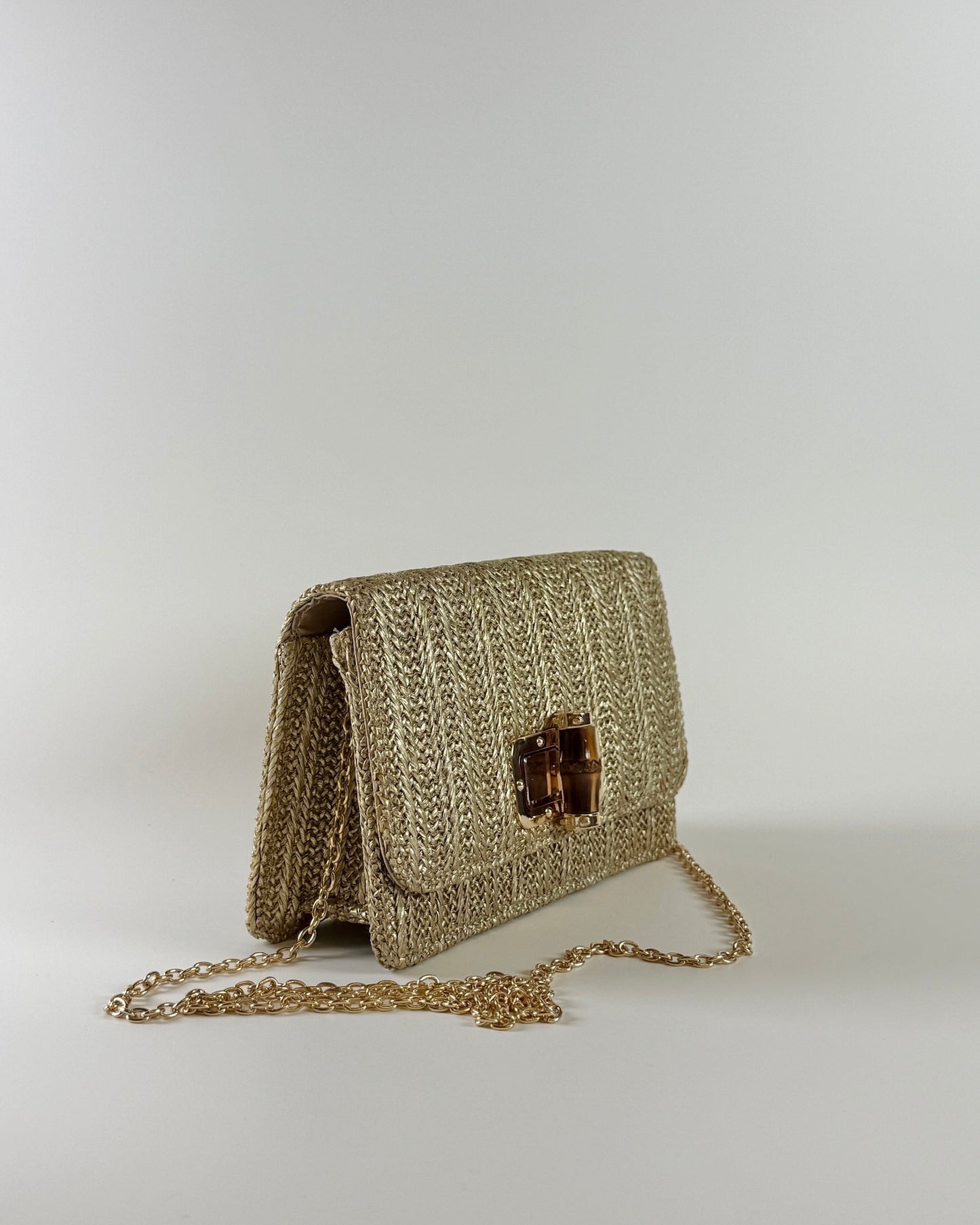 Lilly Gold Straw Clutch