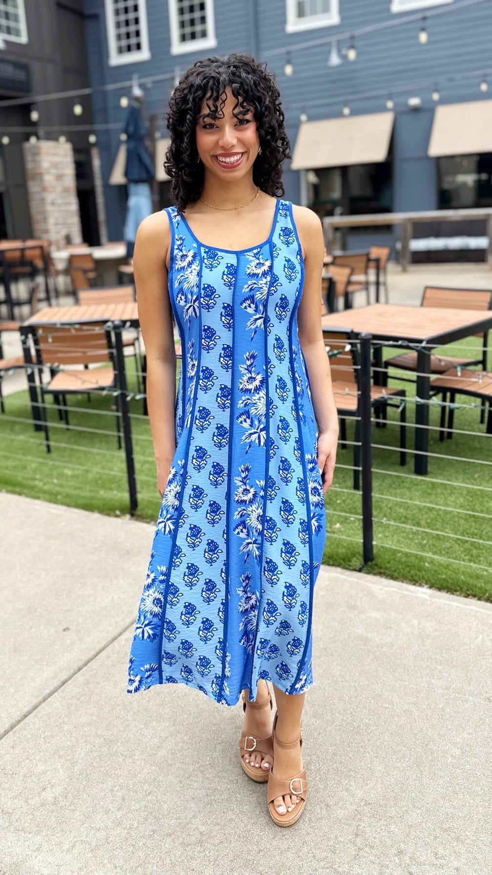 Harper Floral Pattern Dress - Blue Mix