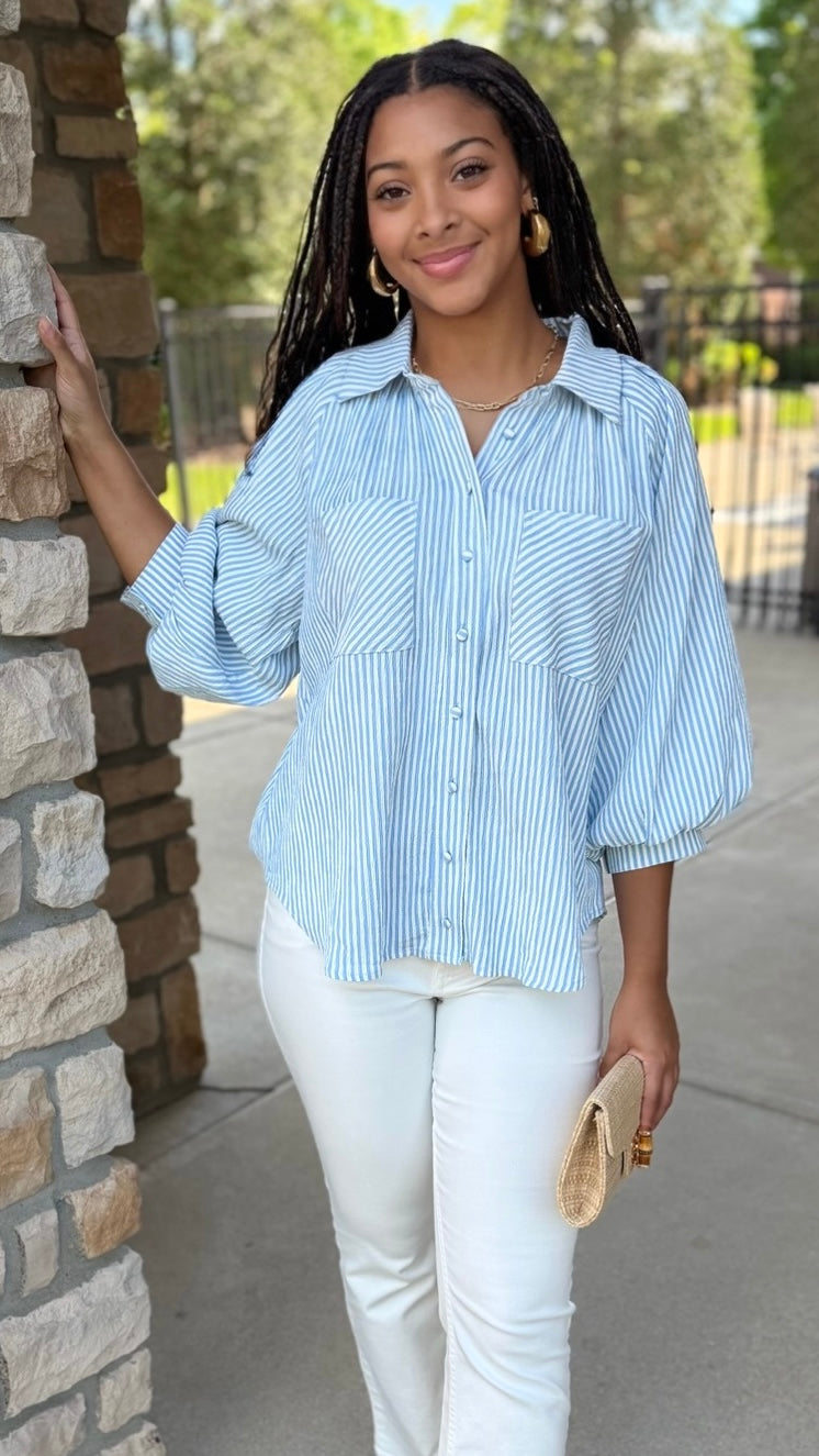 Camille Striped Top - Blue