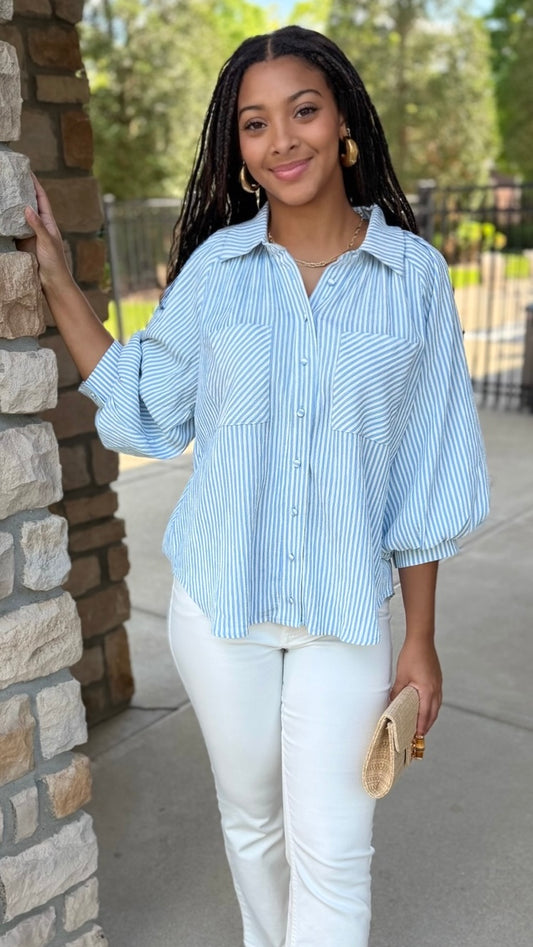 Camille Striped Top - Blue