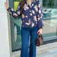 Leana Fall Floral Top - Navy & Beige