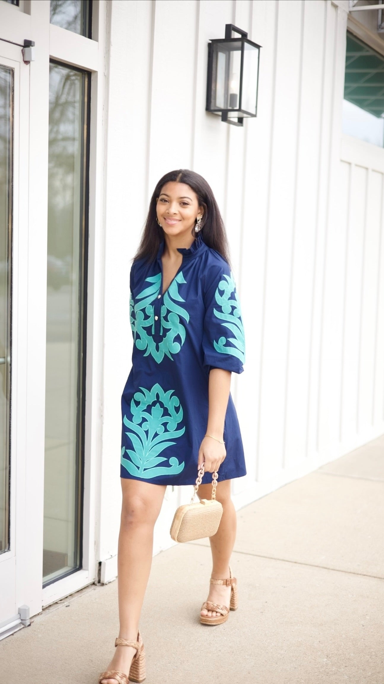 Clarissa Dress - Navy & Sea Green