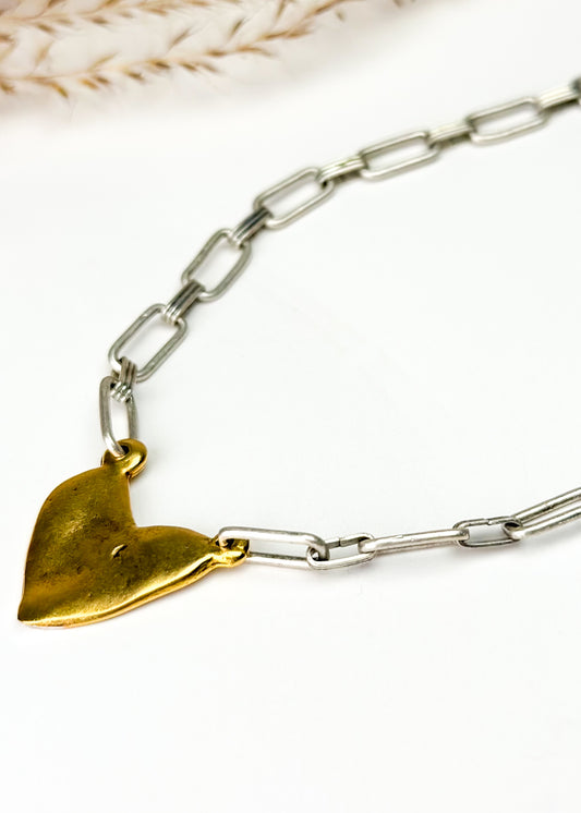 Two Tone Handmade Gold Heart Necklace