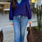 Navy Plaid Trim Top
