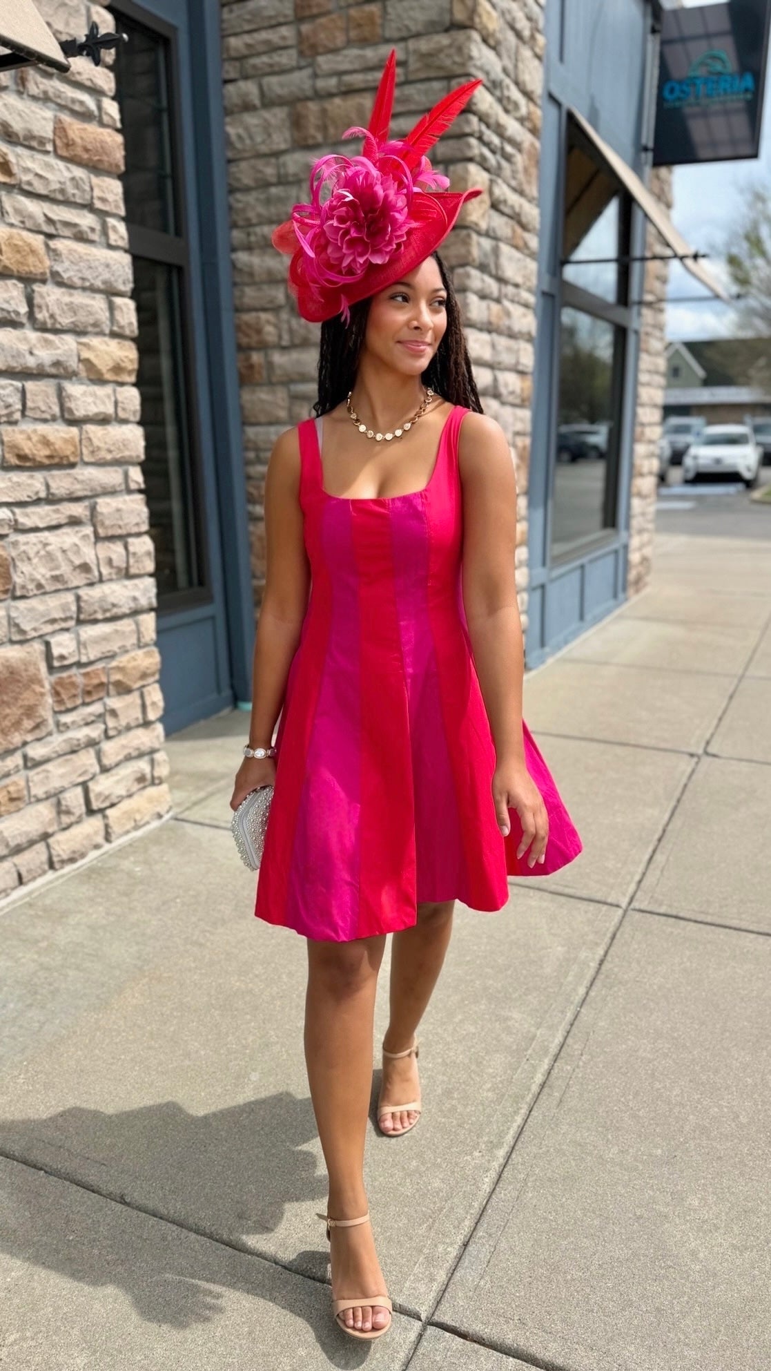 Madison Color Block Mini Dress - Red/Magenta