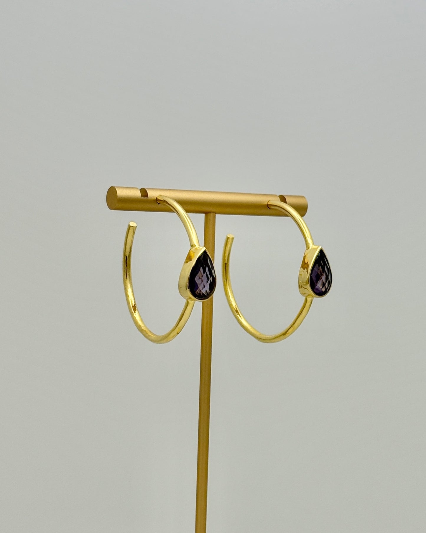 Amethyst Crystal Teardrop Hoop Earrings
