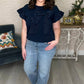 Navy Bow Flutter Sleeve Top