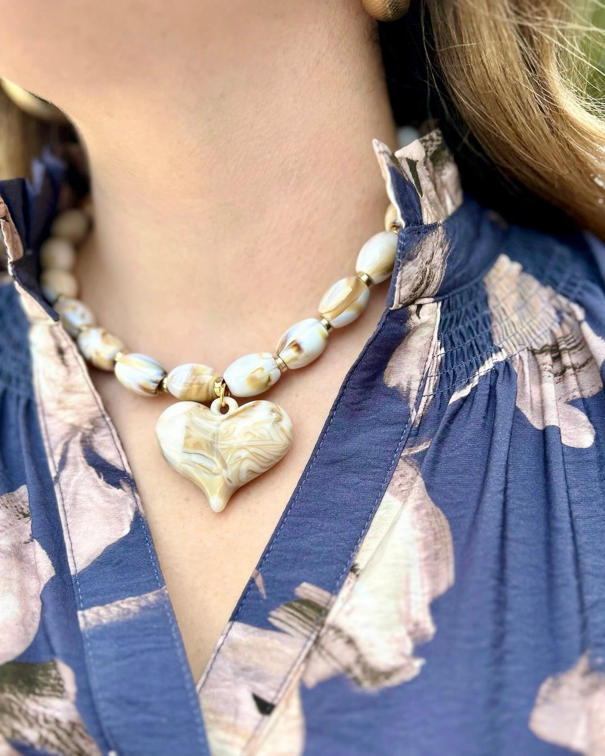 Roxie Smoked Bead Necklace With Heart