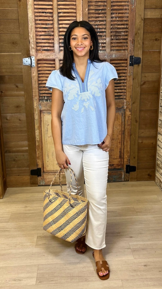 Logan Abstract Top - Light Blue