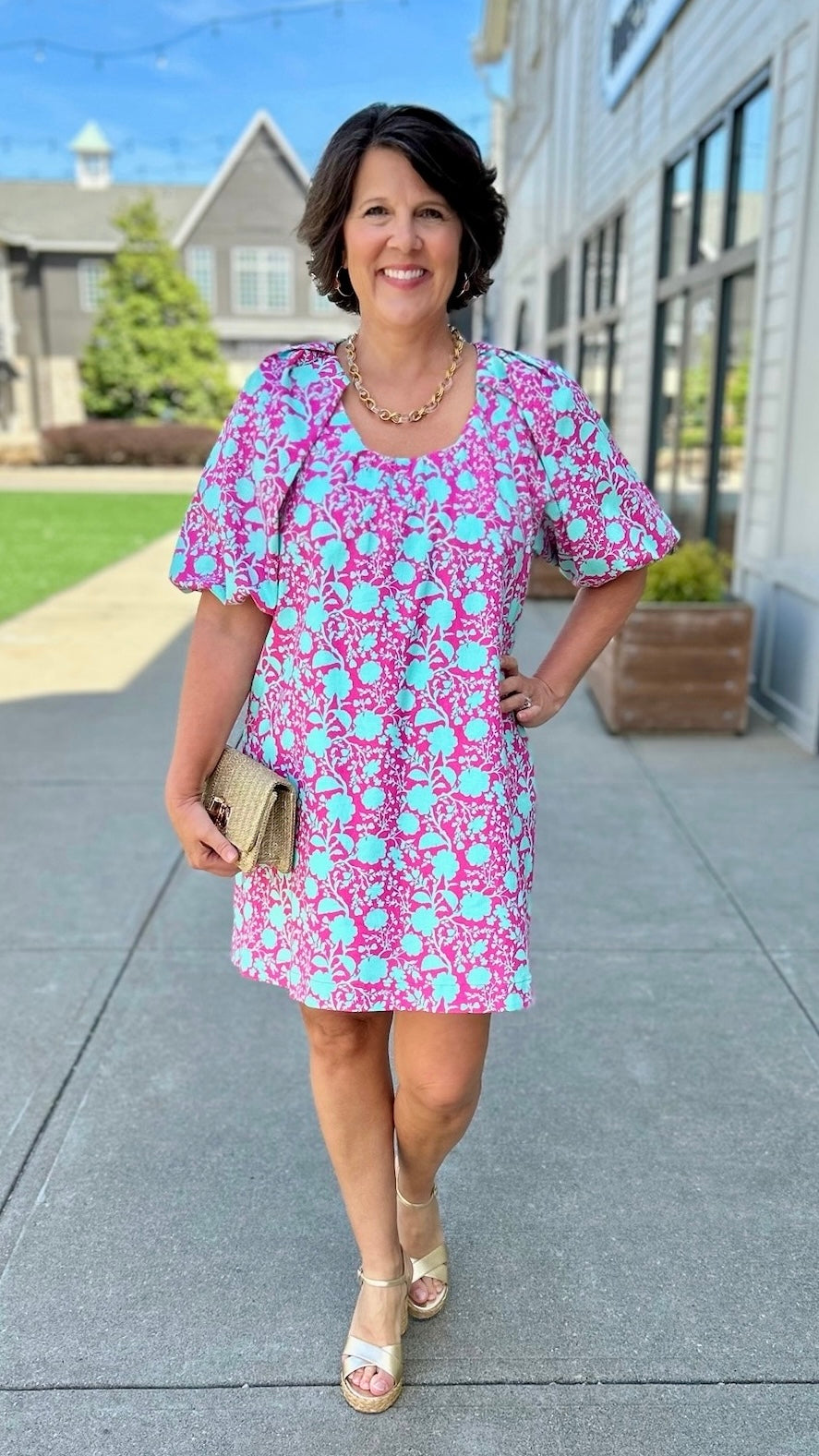 Ivy Jane Big Roses Dress - Fuchsia
